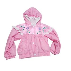 Vintage 90s‎ Skyline Girls 4T Pink Gingham Butterfly Embroidered Hooded Jacket